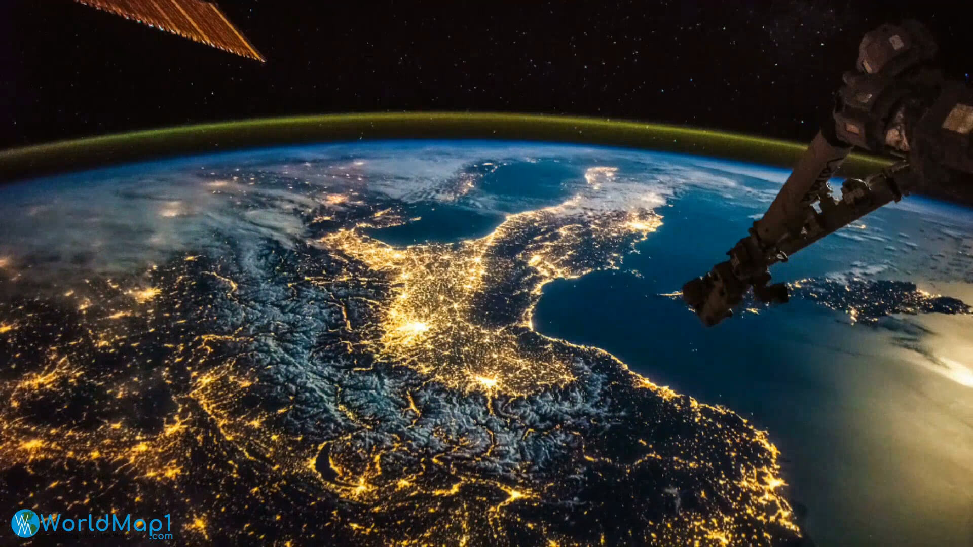 Alps and Italy in the Night from Space
